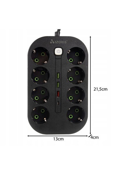 NO BRAND Prelungitor cu priză multiplă cu 8 prize + 3 porturi USB + Type-C, 2...