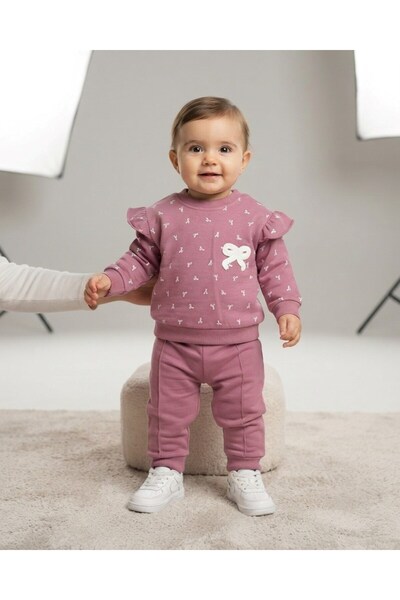 Ege Bebek Baby Girl Bow Detailed Seasonal 2-Piece 100% Cotton 6-9-12-18-24 Mo...