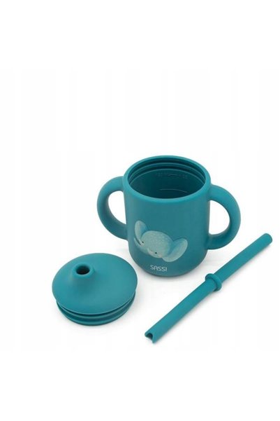 NO BRAND SASSI: Cană din silicon cu pai pentru copii, cu motiv de elefant SI0771