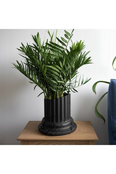 NO BRAND Jardinieră coloană din plastic, neagră, decorativă, modernă, de desi...
