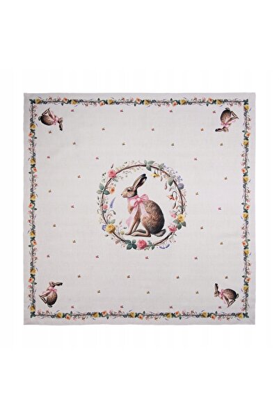 NO BRAND Fată de masă din bumbac cu iepuraș de Crăciun și flori, 100 x 100 cm