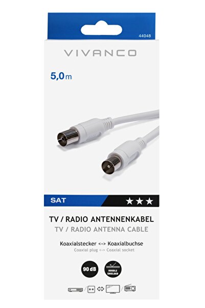 Vivanco Cablu antenă, mufă antenă, 5m, alb, 44048