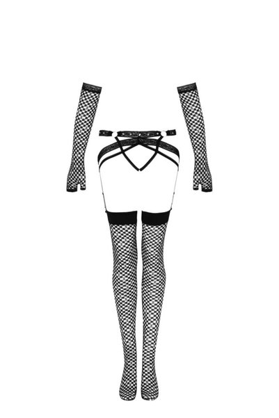 NO BRAND Nemalia Black/Black Belt with Stockings and Gloves Livco Corsetti Fa...