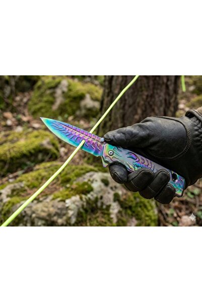 NO BRAND Cuțit pliabil EDC din titan curcubeu cu model de scorpion
