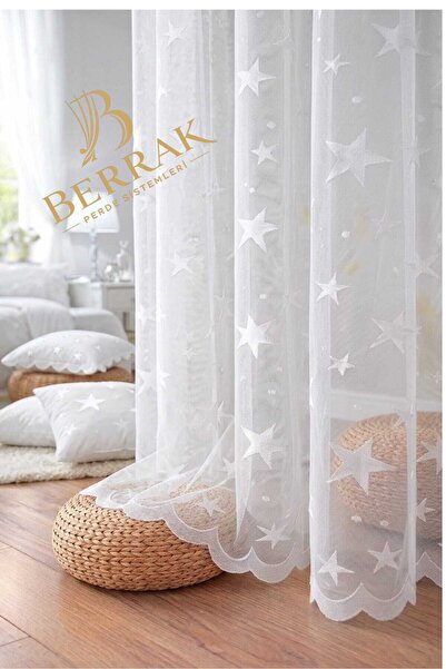 BerrakPerde Beyaz Yıldızların Altında 1x2 seyrek Pile modern tül perde