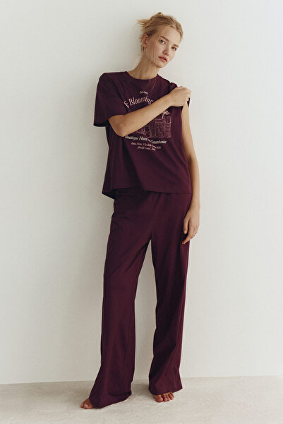H&M Pamuklu ve Baskılı Pijama Takımı