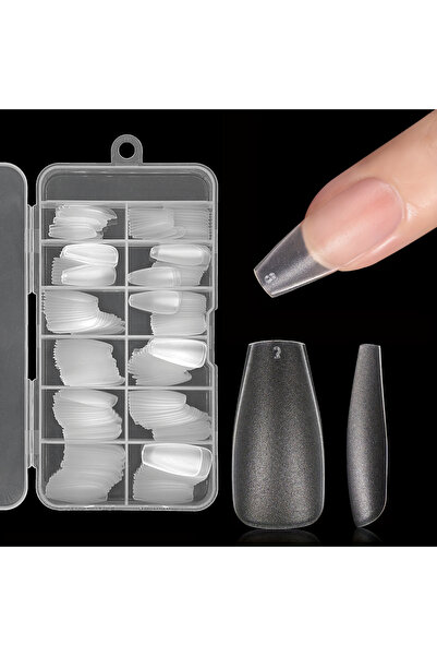 Choice4 Coffin-M 240pcs Transparent Almond Coffin Nail Tips Medium Short Leng...