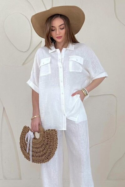 LUMU White Pocket Detailed Shirt and Trousers Set