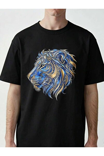 4CR Graphic T-Shirt Men Ornate Lion Head Print, Casual Short Sleeve Crew Neck...