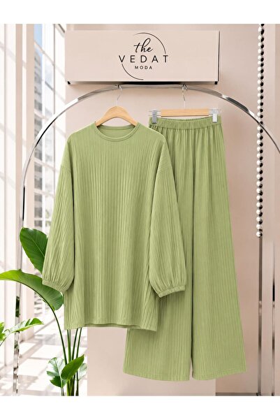 MODA VEDAT Women's Pleated Detailed Candy Fabric Trousers Set -0430 (Suitable...