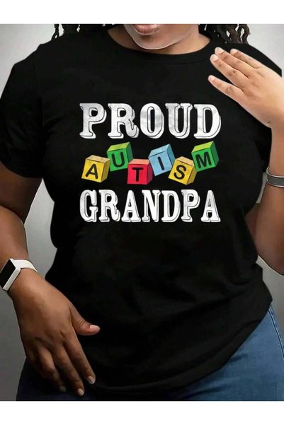 23ERVA تي شيرت أسود مطبوع عليه عبارة "Proud Autism For Autistic Grandkids Gra...
