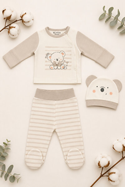 Beniizle Teddy Bear Printed 3-Piece Baby Hospital Discharge Set