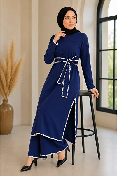 Missvalle Shepherd's Stitched Belted Suit Indigo 19365