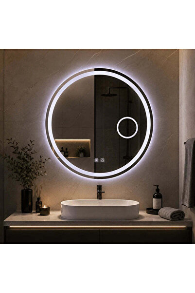 shark design Oglindă LED rotundă 70×70 cm, cu lupă cosmetică, funcție anti-ab...