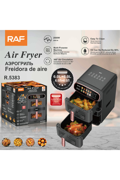 raf Electric Dual Basket Air Fryer 12L, Oil-Free Countertop Cooker, Black, R....