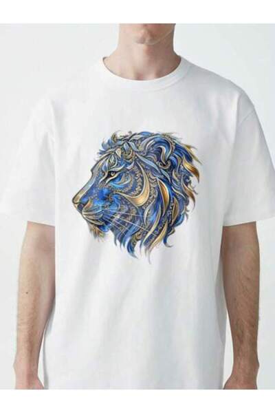 4CR Graphic T-Shirt Men Ornate Lion Head Print, Casual Short Sleeve Crew Neck...
