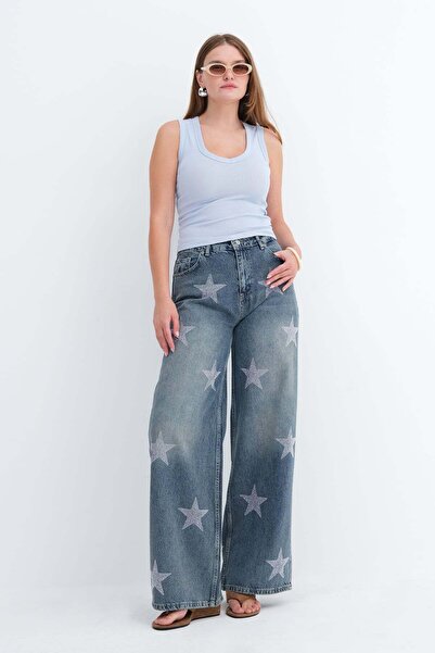Addax Yıldız Taşlı Jean Pantolon PN1085