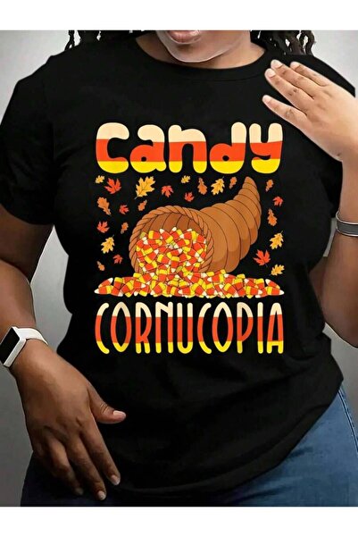 kai22 Cornucopia - تي شيرت برسومات سوداء لعيد الهالوين من كاندي كورن بان