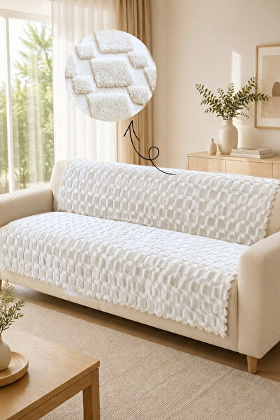 Sevim Non-Slip Base Sofa Cover - Embossed, Geometric Patterned - 170X210 cm -...