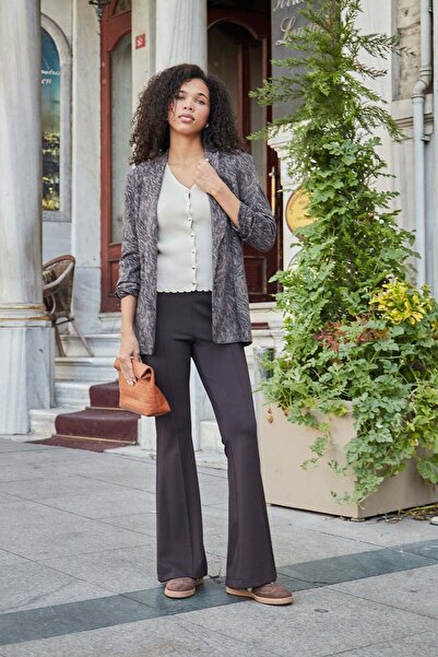 Jument Women's Jacquard Stretch Fabric Shawl Collar Capri Sleeve Stitched Bla...