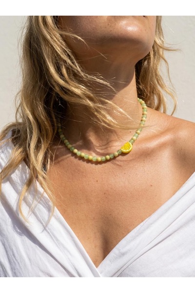 ILSA Natural Stone Necklace with Green Aventurine & Lemon Slice Figures