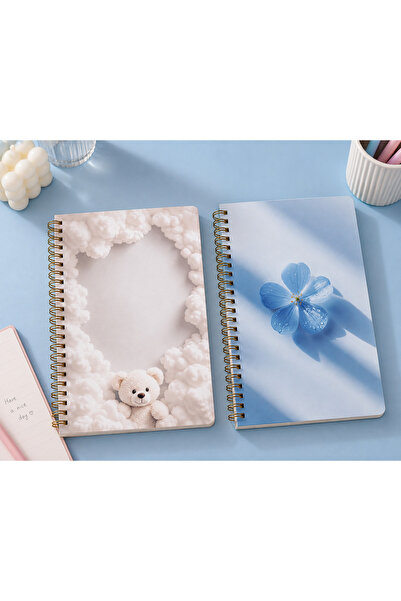 Eseran Print Bulut & Mavi Çiçek Temalı Spiralli Defter – 2’li Set