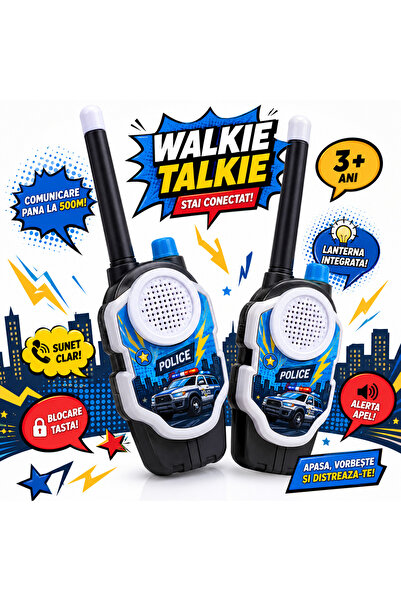 PinkBlue Set 2 Walkie Talkie pentru Copii Politie SWAT, Comunicare pana la 50...