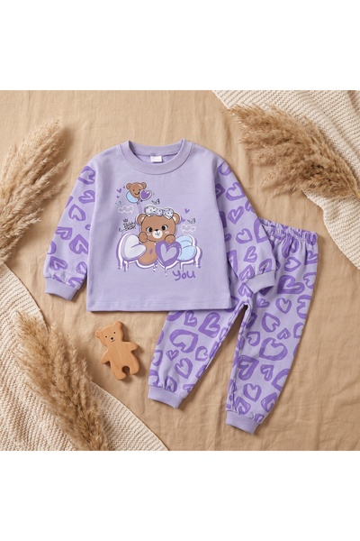 Minelora Teddy Bear Printed Baby Girl Pajama Set