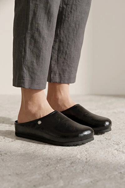 Gökhan Talay Novea Comfort Non-Slip Sole Unisex Sabo Black Patent Leather Sli...