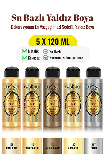 Cadence Boya 5x120 Su Bazlı Yaldız Boya Seti - Premium Işıltı ve Lüks Set