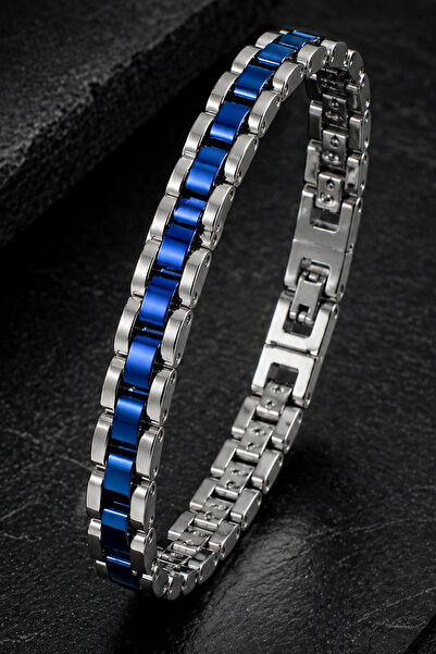 İyyaKee Men's Stainless Steel Bracelet with Blue Detail Chain Model Modern St...