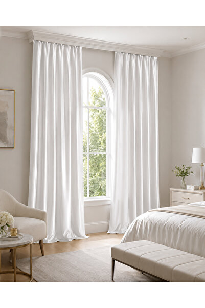 DEVRİM OLİVYA TEKSTİL White Satin Single Wing Valance Curtain, Soft Textured ...