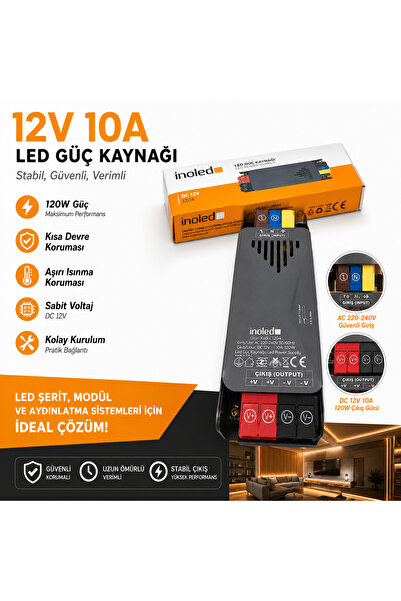 İnoled 1204 - 10A 120W 12V LED Güç Kaynağı | Kısa Devre Korumalı Adaptör | Şe...