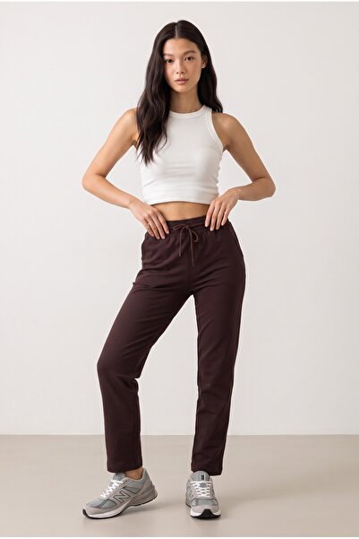 NOTHING Women's High Waist Elastic Waist Lace-Up Straight-Leg Sweatpants Po-3011