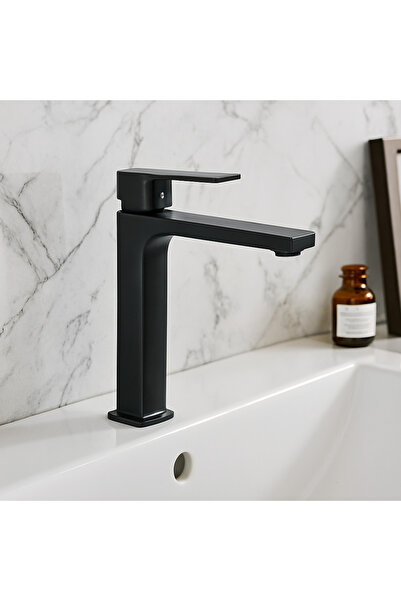 Generic Tall Square Bathroom Basin Mixer Faucet | Black | Zinc | Bathroom Sin...