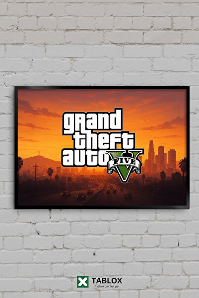 TABLOX GTA 5 Grand Theft Auto V Los Santos Game Sunset Tablou decorativ înrăm...