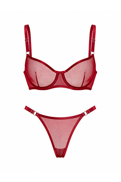 Velvet Bordo Tül Desteksiz Bralet Takım