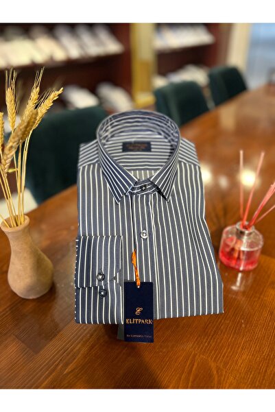 Elit Park Erkek Slim Fit Çizgili Uzun Kollu Gömlek