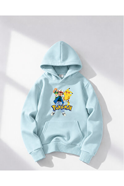 haha Oversize Hooded Pokemon Printed Sweatshirt for Boys