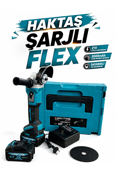 haktaş 21V Şarjlı Flex Avuç Taşlama Makinesi Çift Akülü 3000 mAh Taşıma Çanta...