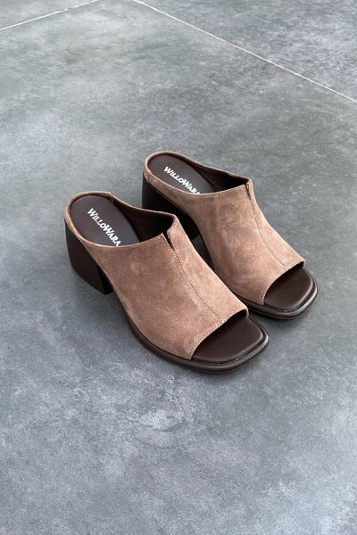 WilloWara Women's Genuine Leather Heeled Slippers |   Five