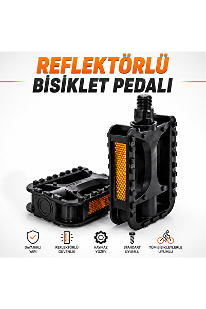 CinaMax Reflektörlü Bisiklet Pedalı 2'li Set Dayanıklı Kaymaz Pedal