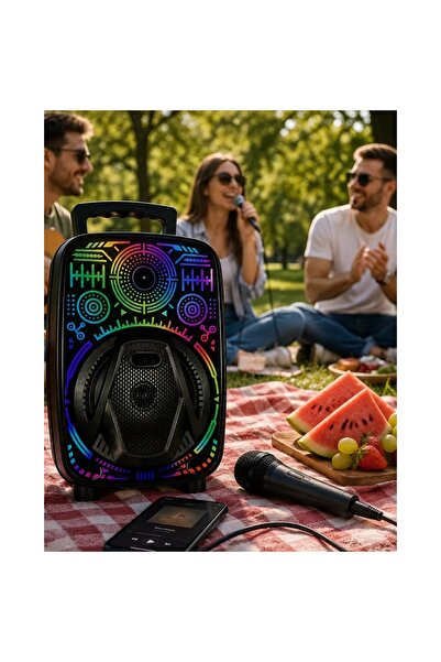 Karaoke Hoparlör RGB LED Işıklı USB FM Radyo Destekli Taşınabilir Speaker