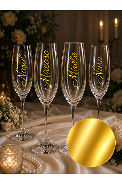 Cratoo Set 4 Stickere Paris - Auriu Crom pentru Pahare Nunta: Mirele, Mireasa...