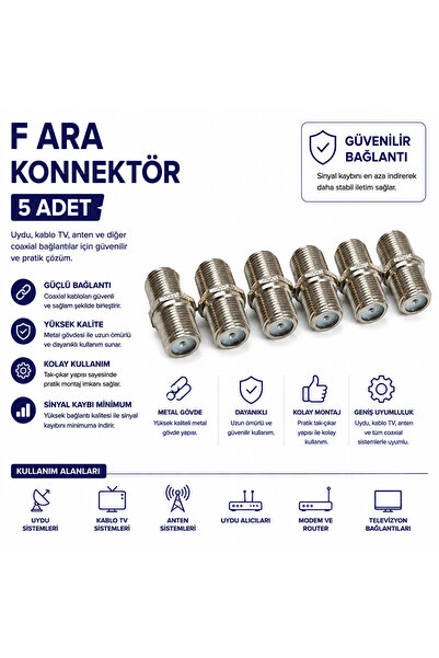 AŞIK STORE F Ara Konnektör 5 Adet Dişi Dişi Uydu Anten Kablo TV Koaksiyel Kab...