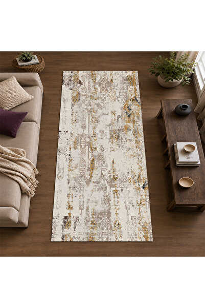 Oasis Soyut Desen Dekoratif Halı Kaymaz Taban Leke Tutmaz Yıkanabilir Kilim