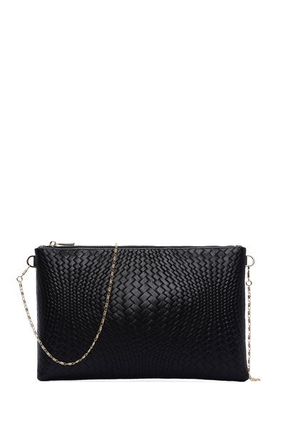 Derimod Women's Black Chain Strap Braided Portfolio Bag Ab570004Sb