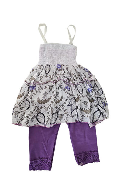 ARES Rochie de vară, set colanți și colier, alb-violet, 4 ani