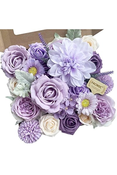 Generic Brand FACINOC Roses Artificial Flowers Purple Bouquets Box Set Fake F...
