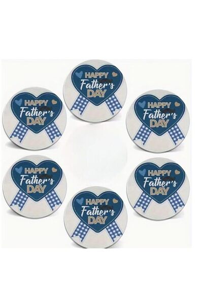Generic Brand 6 Pcs Happy Father's Day" Round Wooden Coasters Non-Slip Absorb...